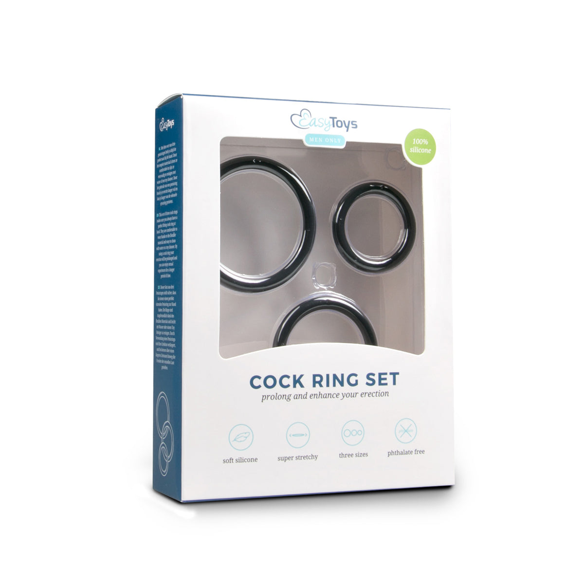 Three Size Cockring Set in Black Silicone