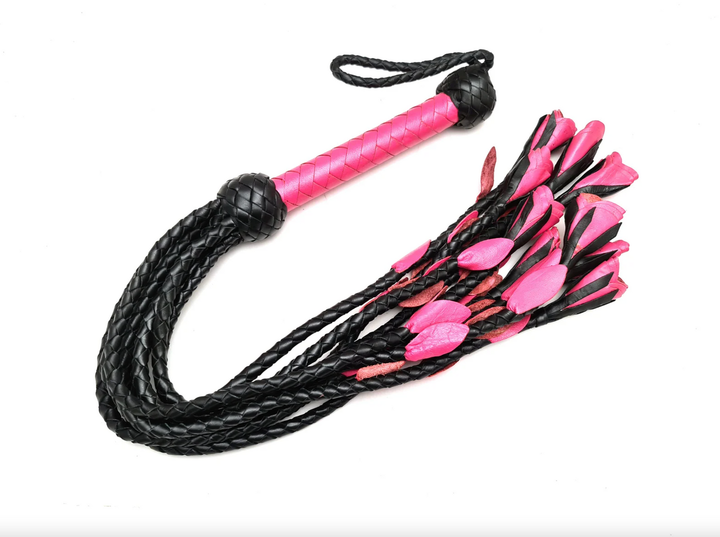 Thuddy Pink Leather Rose Flogger Nine Tails