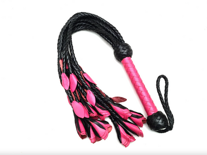 Thuddy Pink Leather Rose Flogger Nine Tails