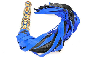 Blue and Black Leather Flogger with Wooden Handle