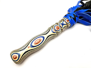 Blue and Black Leather Flogger with Wooden Handle
